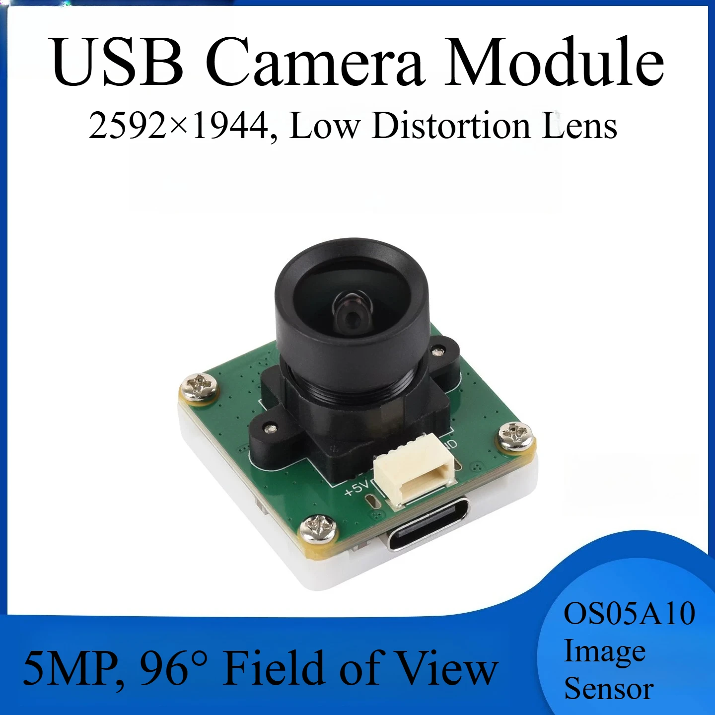 OS05A10 USB Camera Module, 5MP Resolution, Plug and Play USB Interface, Compatible with Raspberry Pi and Jetson Orin Series