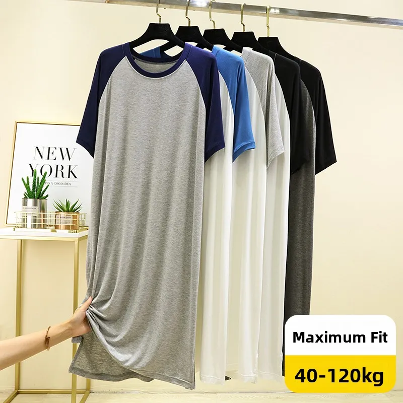 

Мужская домашняя ночная рубашка из модала с круглым вырезом и вставками на плечах, свободного кроя, больших размеров, повседневная, цельная, с коротким рукавом, простая, для дома и ванной.