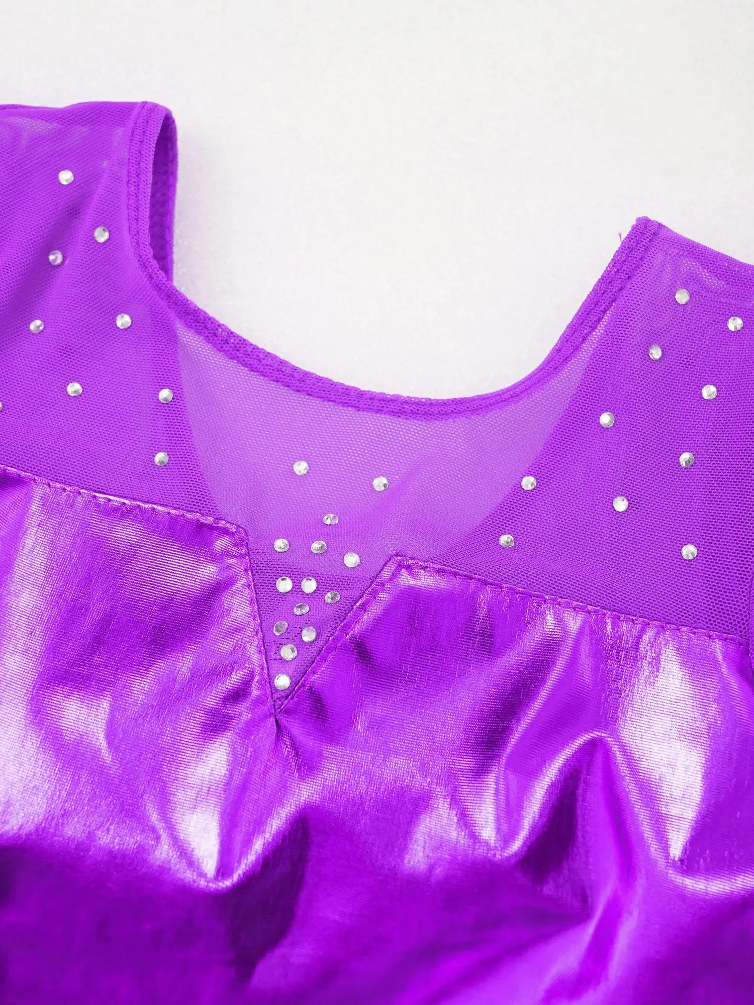 Girls Metallic Ballet Jersey Tulle Costume Sheer Sparkly Rhinestones Adorned Kids Rhythmic Gymnastics Leotards Ballet Dance Wear