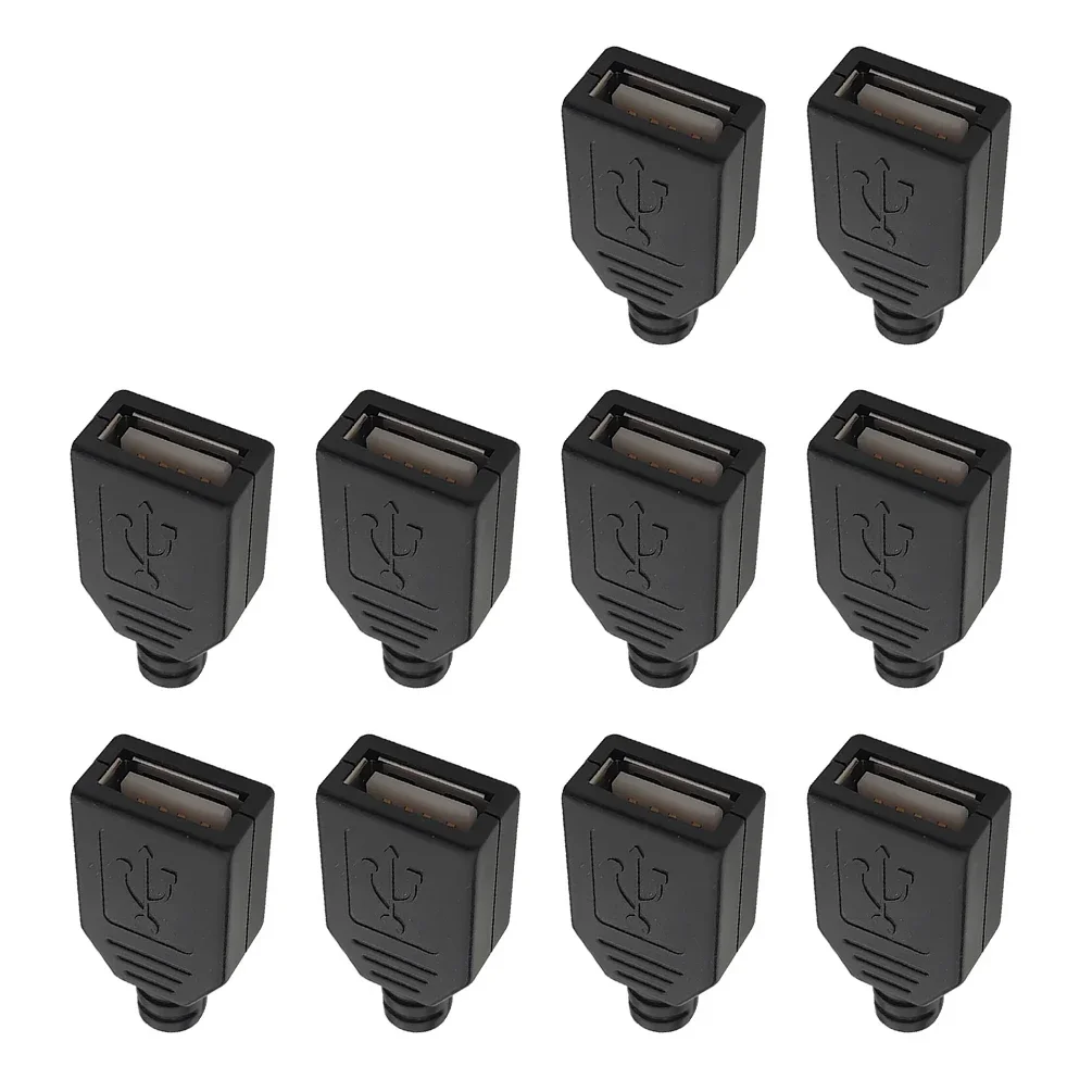 10 PCS Type-A USB Male to Female 4-Pin Connector DIY Kit - Black Plastic Housing, Plug & Socket Set