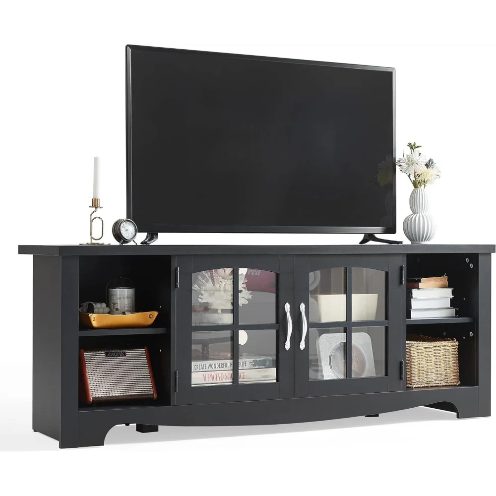 

Farmhouse TV Stand for 65 Inch TV, Wood Entertainment Center with Glass Door Storage Cabinet & Adjustable Shelves