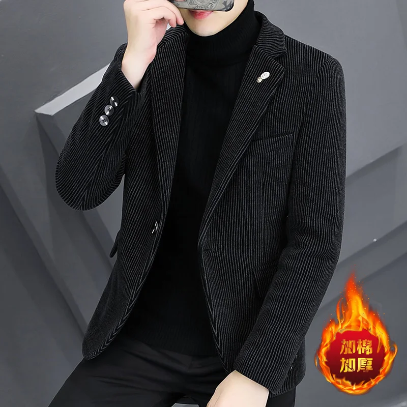ARC Blazer Autumn/Winter Golden Sable Velvet and Cotton Thickened Thermal Small Suit Fashion Business Men\'s Slim Blazer