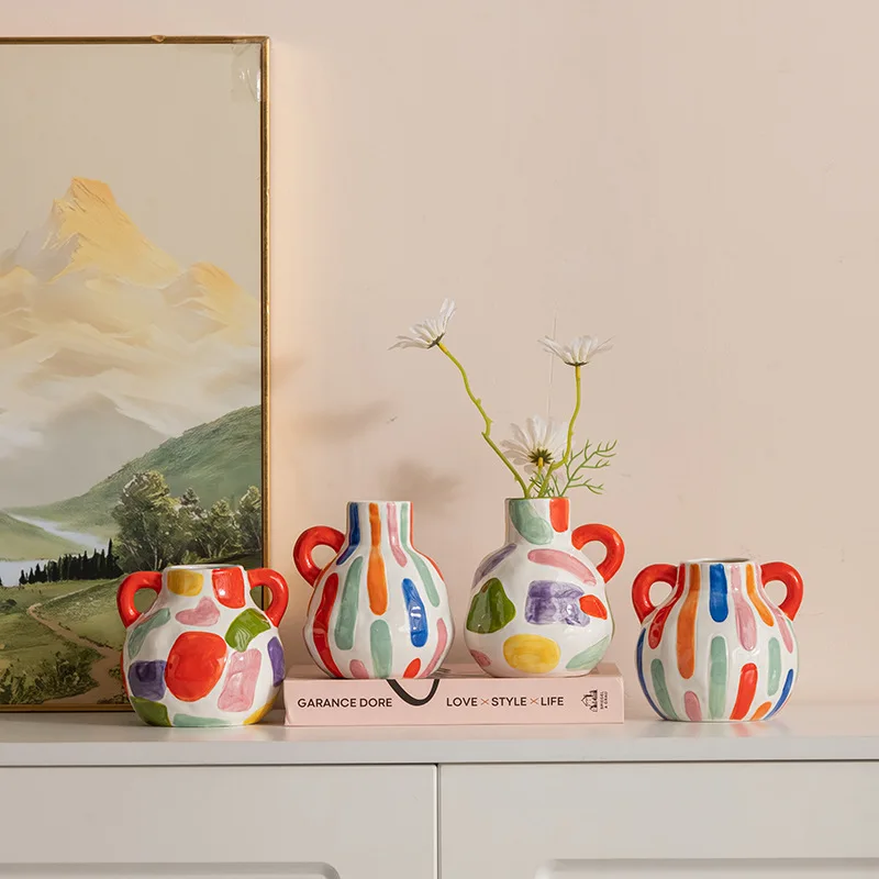 

Modern Geometric Ceramic Vase for Flowers Luxury Home Decor Dopamine Living Room TV Cabinet Ornament