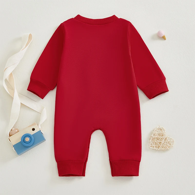 Baby Valentine s Day Romper Letter Heart Print Long Sleeve Crew Neck Full Length Jumpsuit
