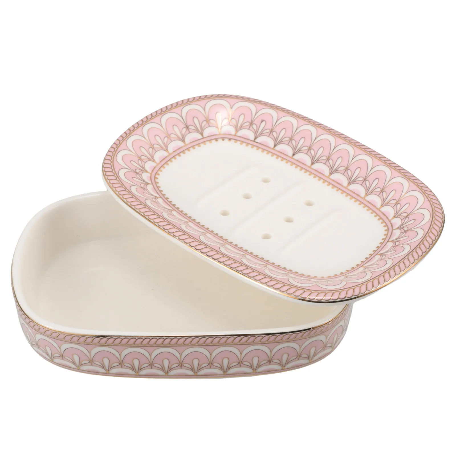 

Self Draining Ceramic Soap Dish Bathroom Soap Holder Drain Box Striped Design for Shower Sink Kitchen Storage Organizer