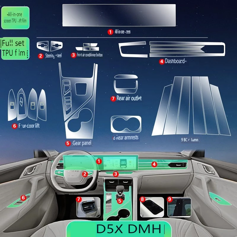 Tpu Transparent Film for 2024 ROEWE D5X DMH Car Interior Sticker Console Dashboard Screen Protective Film Car Decor Accessories