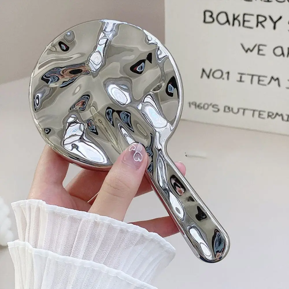 

New Portable Handle Makeup Mirrors Round Hand Square Hand Ripple Dressing Mirror HD Beauty Electroplated Small Make Up Mirror
