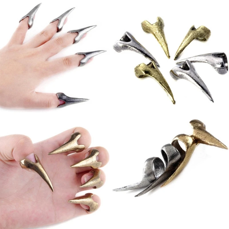 5pcs Finger Ring Metal Nails For Fingers Easy Braiding Hair Tool Finger Claws