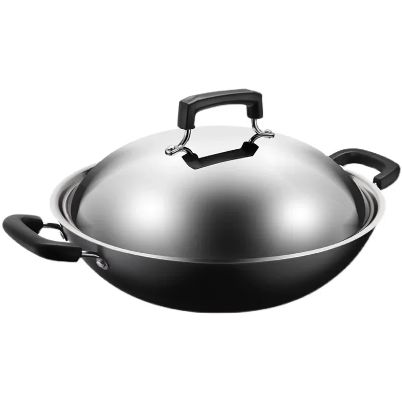 

Cooking Emperor Wok Binaural Cast Iron Household Old-fashioned Iron Wok Uncoated Flat Bottom Wok Induction Cooker Gas Universal