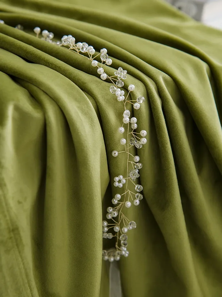

PH2010 Dark green velvet curtains light luxury retro French style