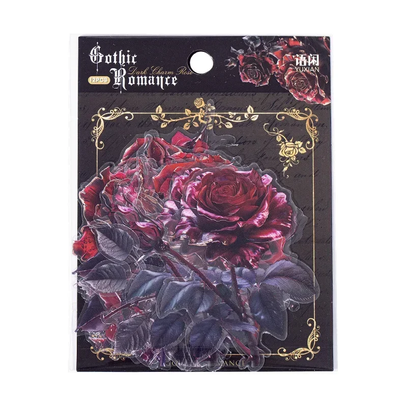 12Pieces PET Sticker Pack Gothic Romance Rose Handbook Romantic Supplies DIY Decorative Stickers Scrapbook cut 137*107mm