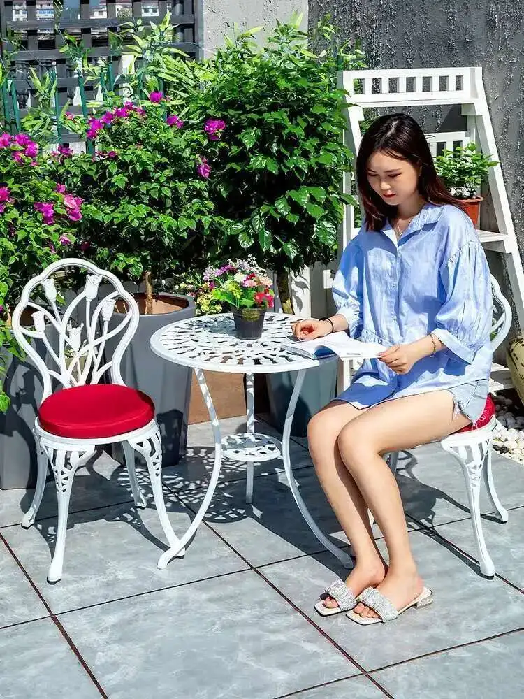 

Garden Furniture Set Balcony 3-Piece Set Cast Aluminum European Outdoor Terrace Furniture Leisure Iron Courtyard Garden Coffee