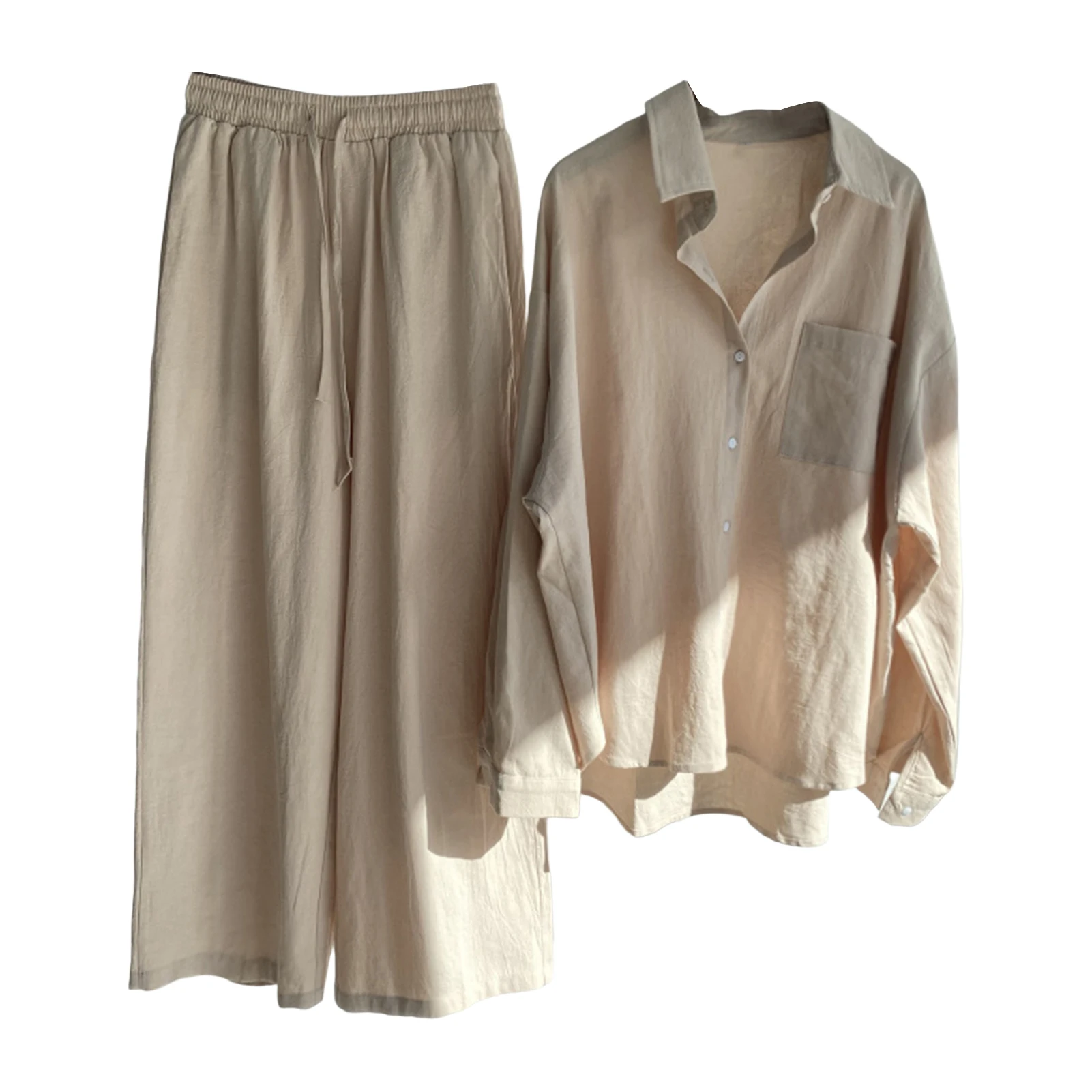 2024 Spring Cotton Linen Suit Women\'s Tracksuit Oversize Shirt Loose Pants Set Female Trendy Casual Fashion Ladies 2 Piece Sets