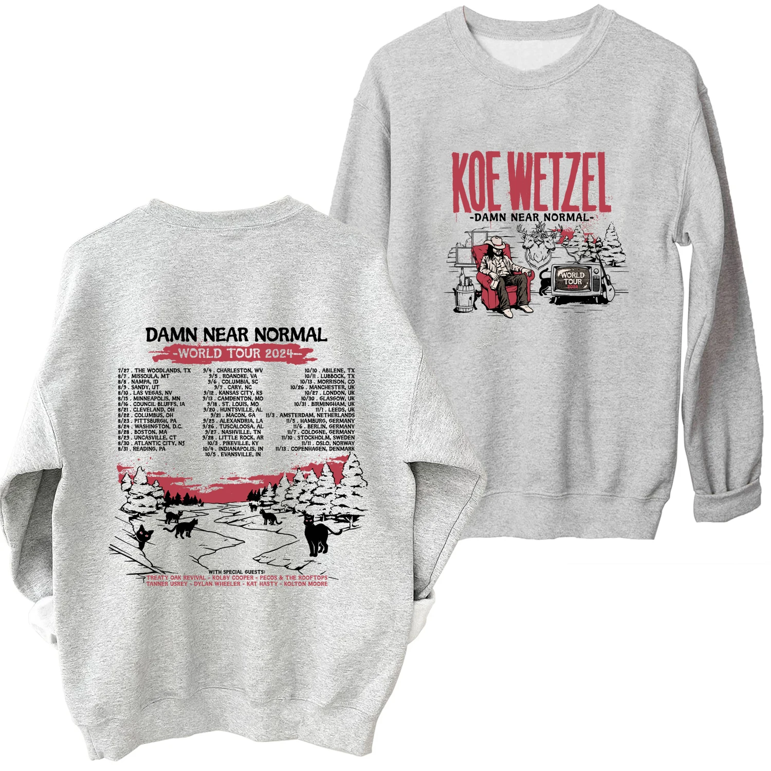 Koe Wetzel Damn Near Normal Tour 2024 O-Neck Music Fans Gift Long Sleeve Spring and Autumn Casual Women and Man Sweatshirt