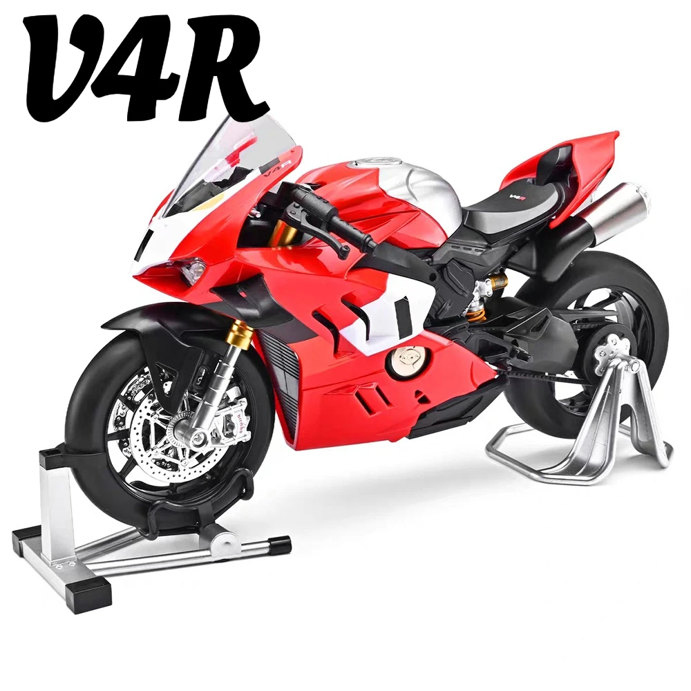 스케일 1:9 V4R 1299 오토바이 모델 장난감 자동차 합금 바디 고무 타이어 충격 흡수 스프레이 모터 모델 사무실 테이블 장식품