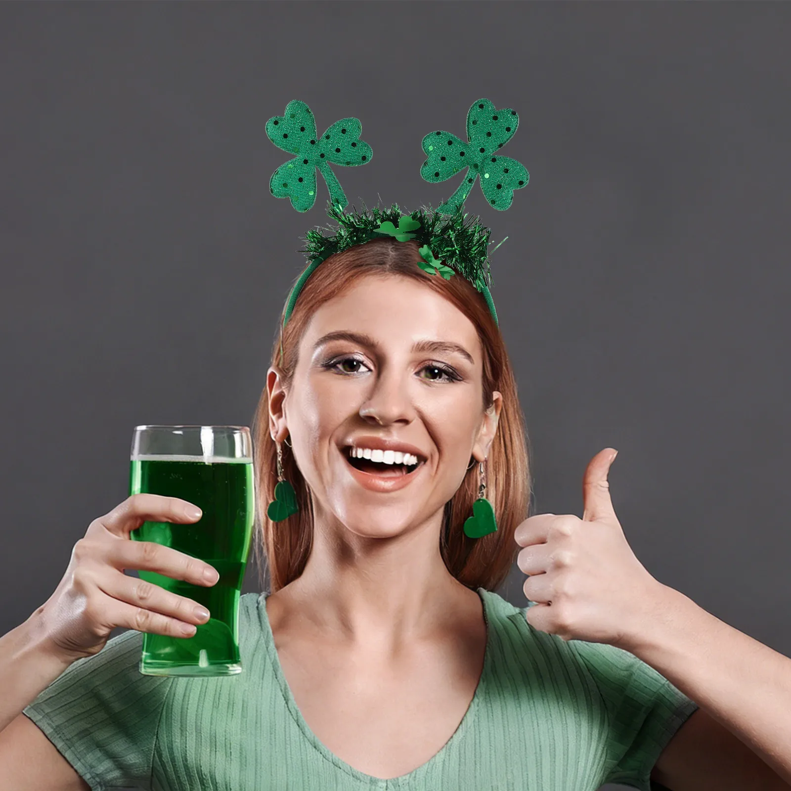 3Pcs St Patrick's Day Shamrock Tinsel Headbands Green Festive Party Accessories for Women Comfortable Stretchy Irish Theme view 4