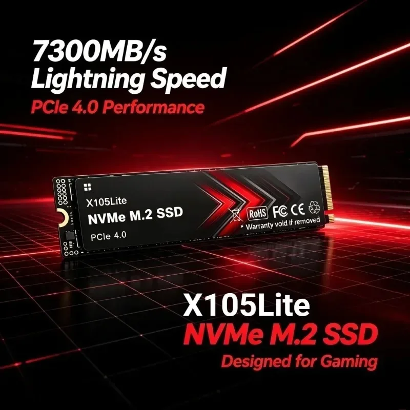 X105Lite 500GB-4TB M.2 PCIe 4.0 NVMe SSD, 7300MB/s Max Read Speed, Internal Solid State Drive for PC Laptop Systems.