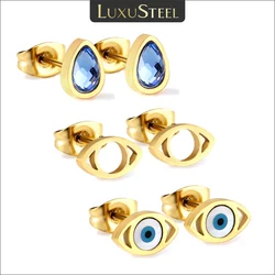 LUXUSTEEL 3Pairs/Set Evil Eyes Blue Water Drop Crystal Stud Earrings For Women Stainless Steel Retro Cartilage Piercing Jewelry