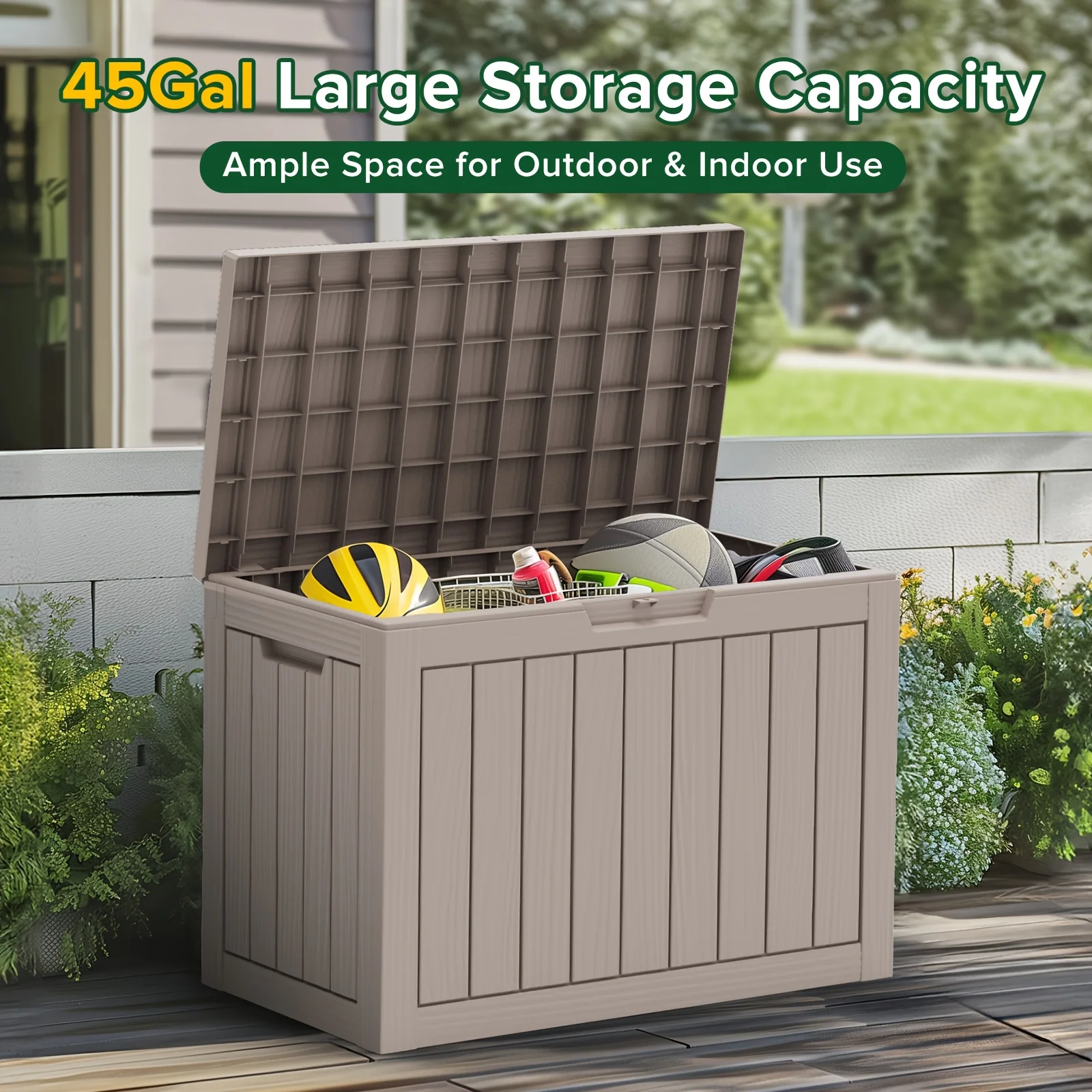 

46 Gallon Outdoor Storage Deck Box, Resin Deck Box, Weatherproof Resin Lockable Outdoor Storage For Secure Package Deliveries And Indoor Storage In Garden Or Patio, Backyard, Pool Accessories, Garden Tools, Ample Space For Indoor & Outdoor Use, Box,Cabine
