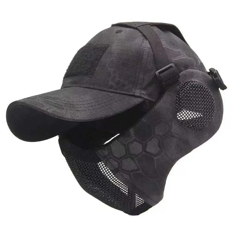 V14 Steel Wire Half-face Protective Cover Tactical Hat + CS Mask Ear Protection Integrated Breathable Two-piece Mouth Protection