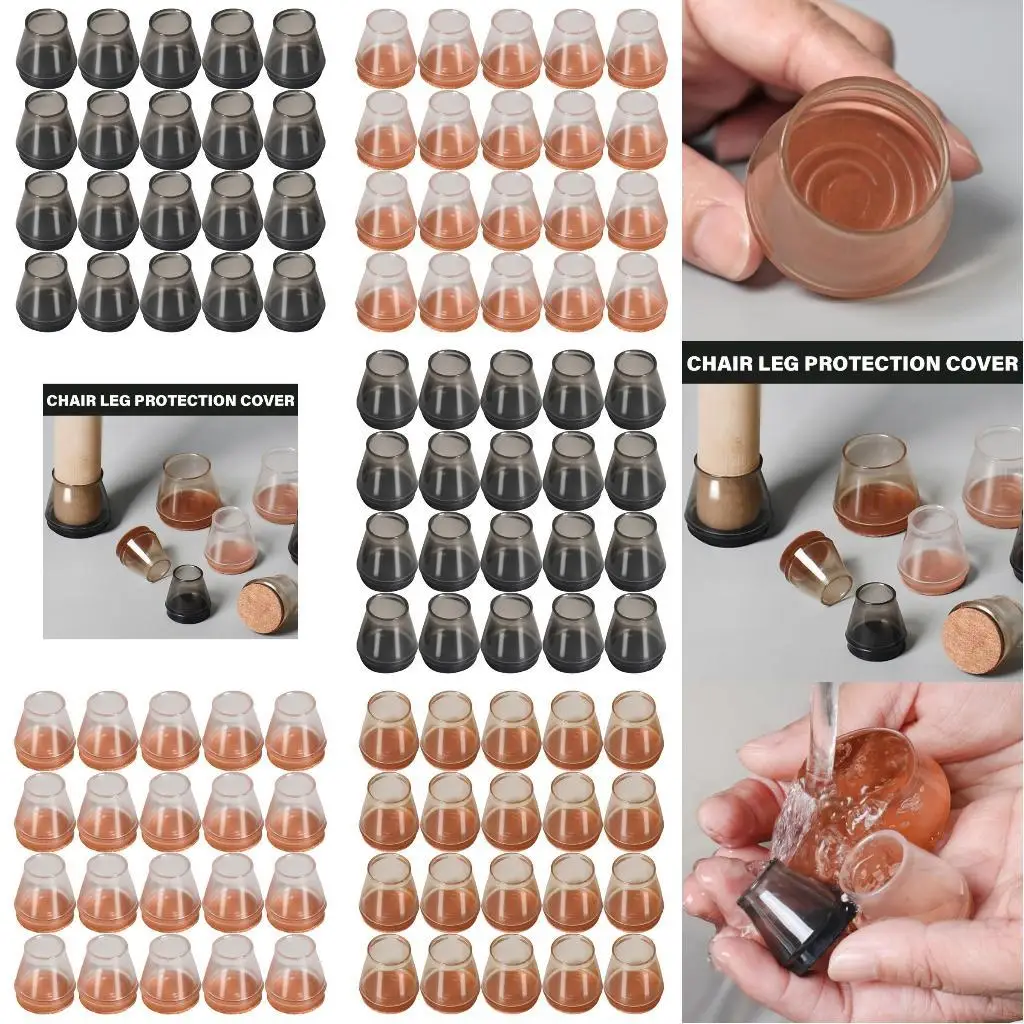 

652F 20pcs Covers Noise Reducing Protective Chair Leg Tips Not Slip Glides set for Wood floor