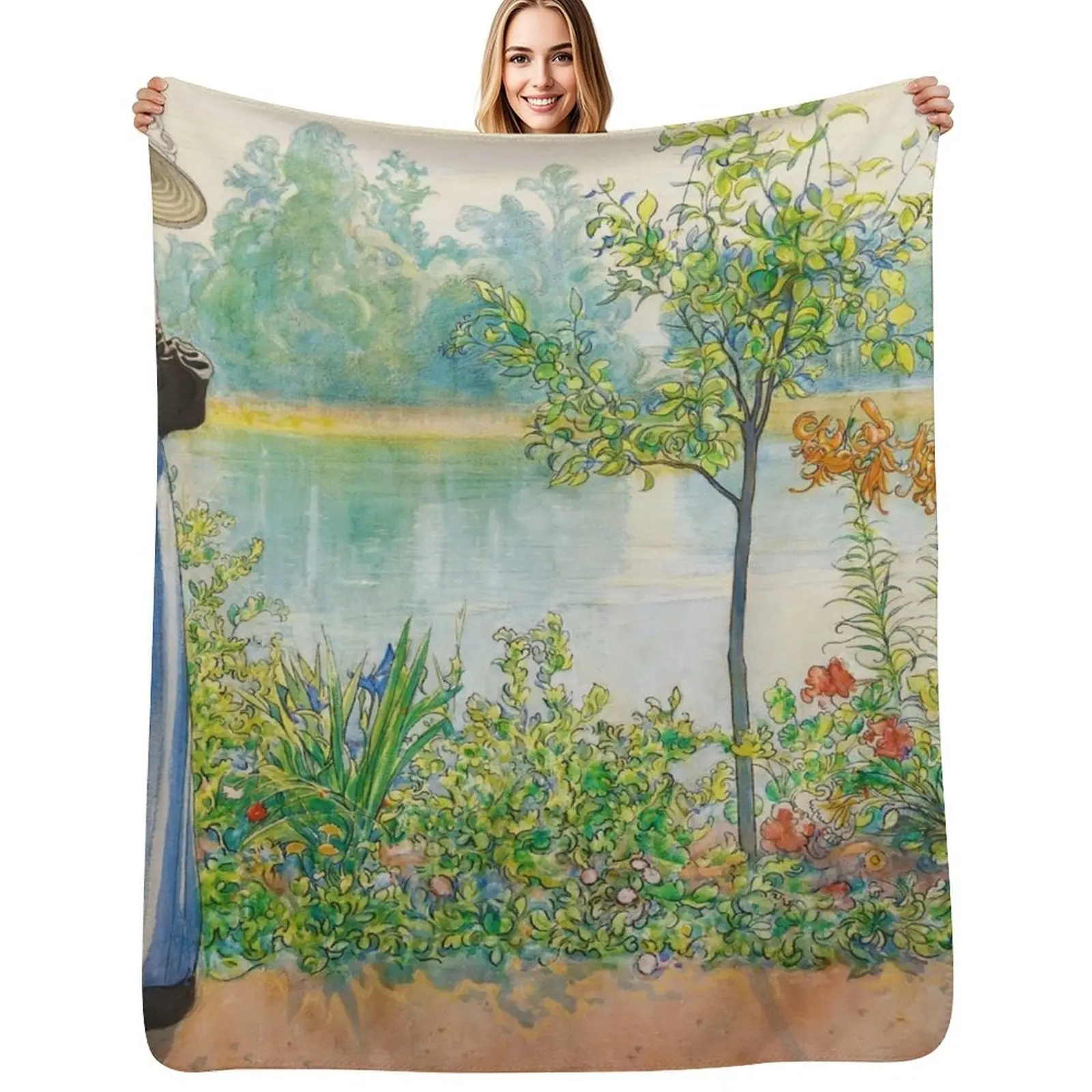 

Karin at the Shore by Carl Larsson (1908) Throw Blanket Stuffeds manga anime Blankets