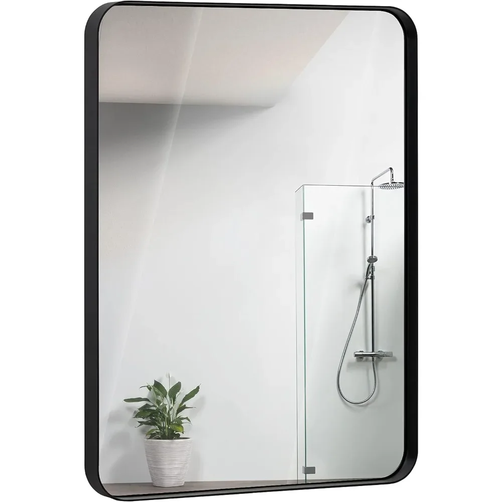 22x30 inch Metal Matte Black Frame Mirror for Bathroom | Brushed Rectangular Rounded Corner Vanity | 2