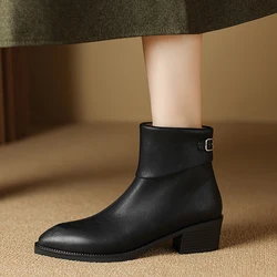 Concise Basic Women Ankle Boots Pointed Toe Mature Shoes Woman Back Zipper 2024 Autumn Winter New Genuine Leather Office Lady