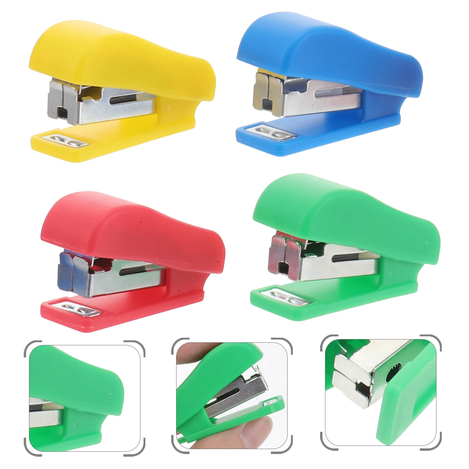 4pcs Mini Desktop Stapler Cute Shape Plastic Metal Hand Stapler Office Home School Use Lightweight Compact Portable Random Color