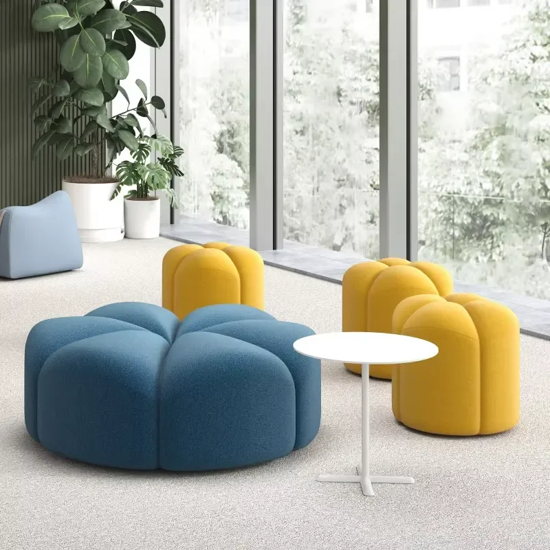 Modern Fabric Flower Stool Round Petal Chair Upholstered Small Seat for Home Office Hotel Lounge Decor Comfortable Footrest