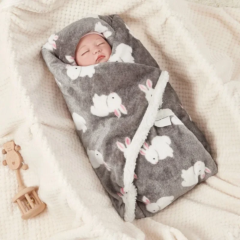 Selimut bayi musim dingin, bedong pembungkus bayi, flanel, bulu domba, selimut hangat untuk tempat tidur bayi baru lahir, selimut kereta bayi lembut untuk bayi baru lahir