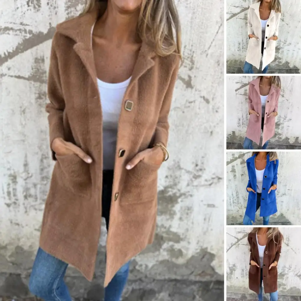 Winter Fleece Graben Jacken Frauen Langarm Revers Plüsch Mantel Jacken Lose Lange-Cut Mantel Trend Offene Taste Outwear Graben