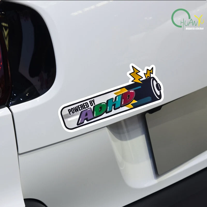 Zasilany przez Adhd; urocza kreskówka anime naklejka na samochód dekoracja wodoodporna naklejka na zderzak chroniąca przed słońcem