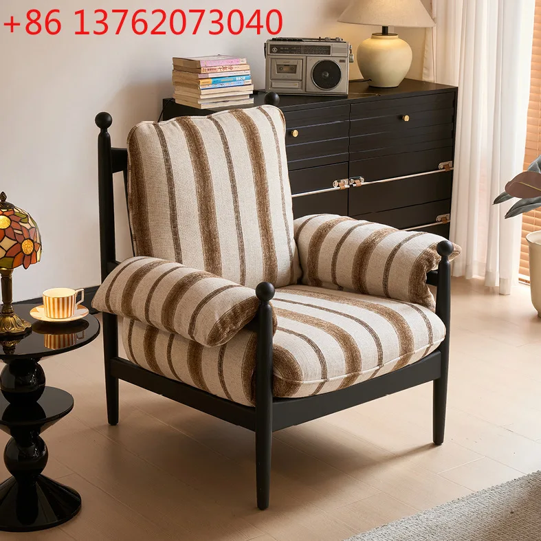 

French retro Chinese antique red black chair living room balcony backrest single sofa chair