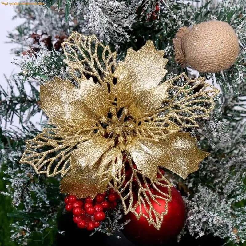 203f 11 Christmas Glitter Poinsettia Flower decorativo Fiori albero Natale per ornamenti per ghirlanda Festival