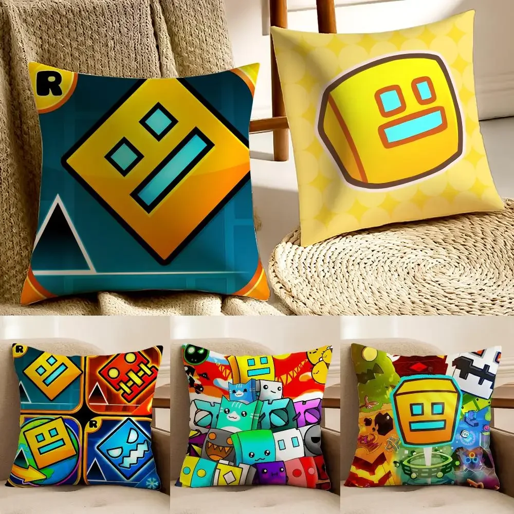 Challeng Game G-Geometry Dash Cushion Cover Faux fur decorative Dark academia style Cat scratching post Rustic Spa pillow cover