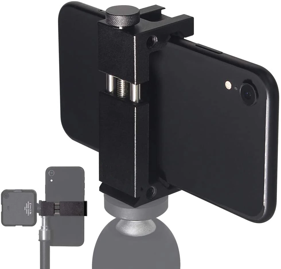 Universal Phone Holder Clamp Smartphone Clip Holder Mount Bracket, Aluminum Alloy Phone Tripod Adapter with Cold Shoe Mount