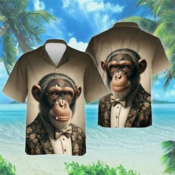 Funny Monkey 3D Printed Beach Shirts Casual Hawaiian Beach Shirt Hip Hop Male Short Sleeve Cute Animal Women Blouses Button Tops