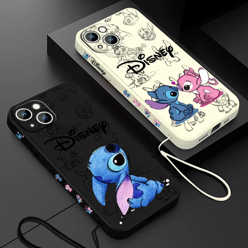 Disney süper sevimli dikiş telefon kılıfı Apple iPhone 15 14 13 12 11 Pro Max artı 8 7 SE sıvı sol halat yumuşak kapak