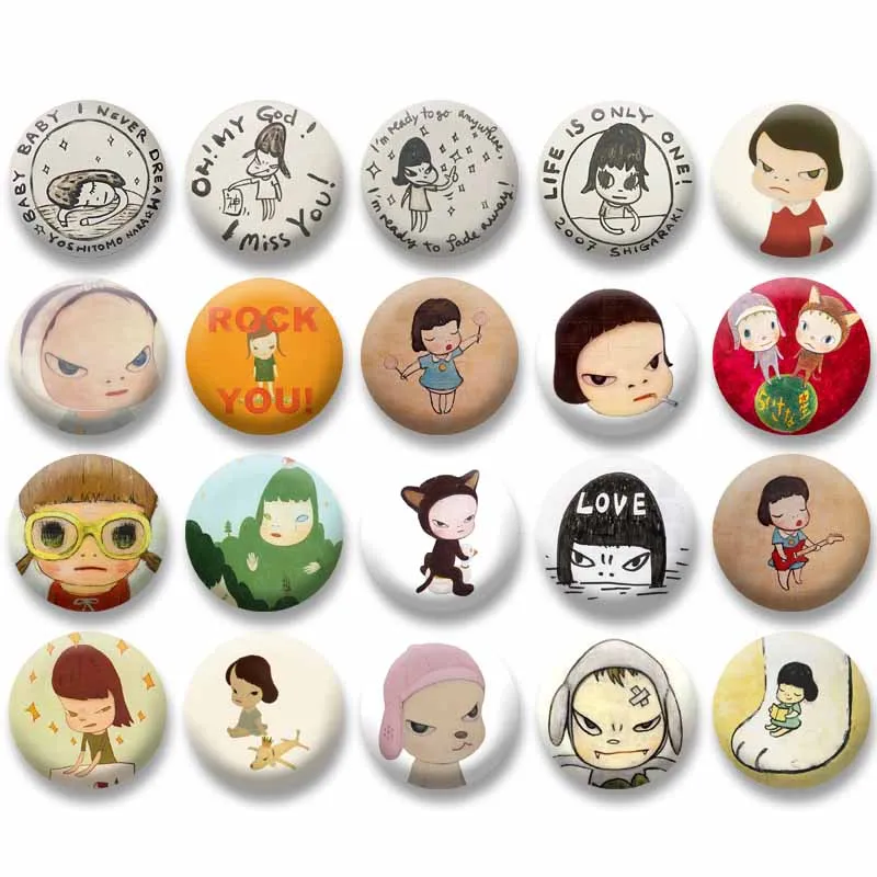 

Креативные значки-броши с изображением Ёситомо Нары для рюкзаков, одежды, аксессуаров, мультяшные круглые значки-пуговицы, коллекционные подарки для фанатов