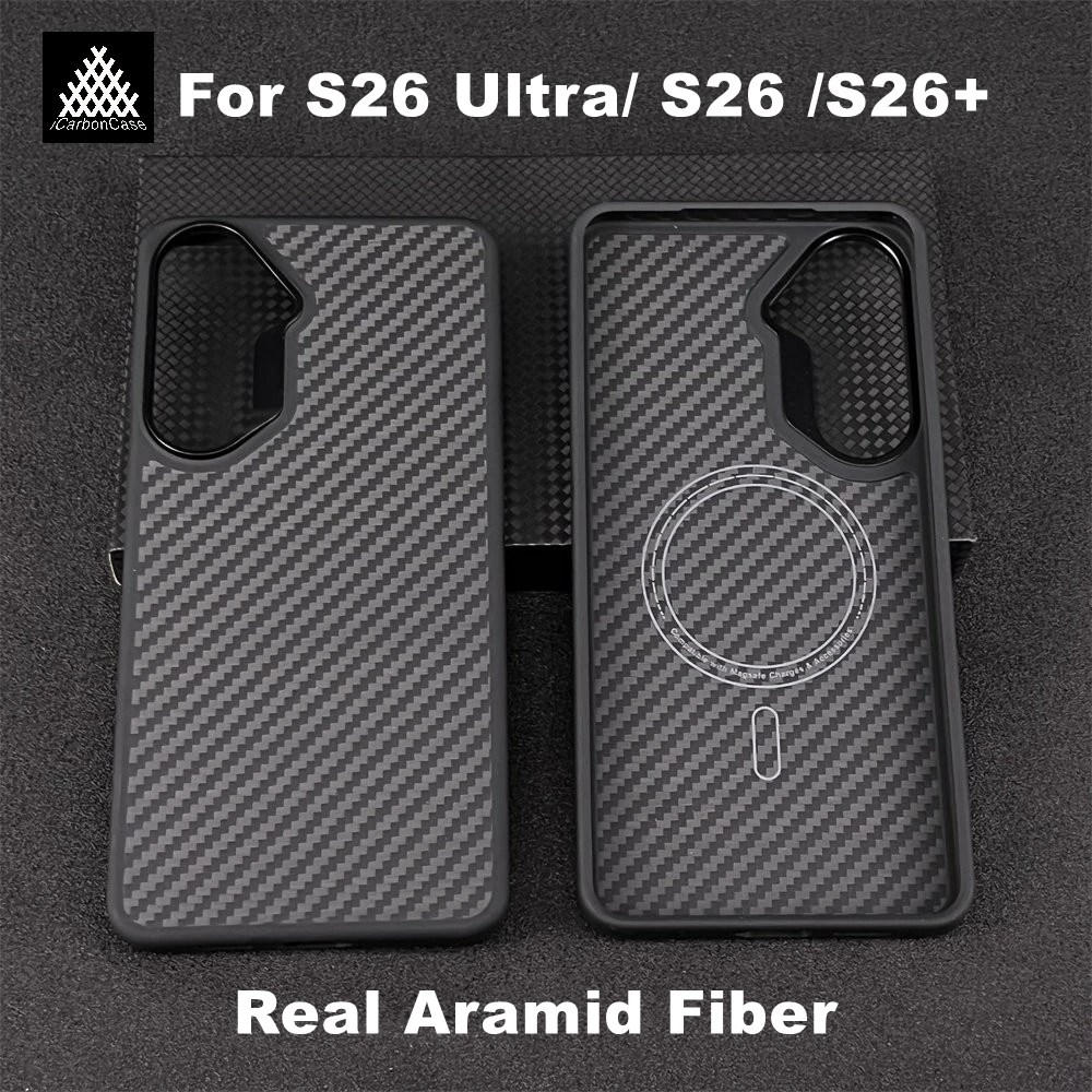 

Магнитный чехол из настоящего арамидного кевларового волокна для Samsung Galaxy S26 Ultra S26 Plus S26+ с поддержкой MagSafe, легкая защитная задняя крышка для телефона