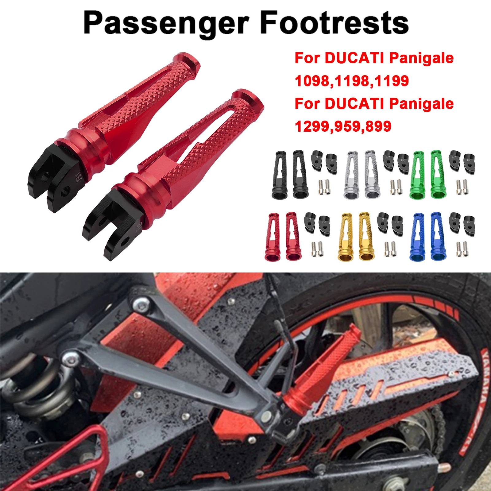 Reposapiés traseros para pasajero, compatibles con DUCATI Panigale 1098/1198/1199/1299/959/899, 1 par