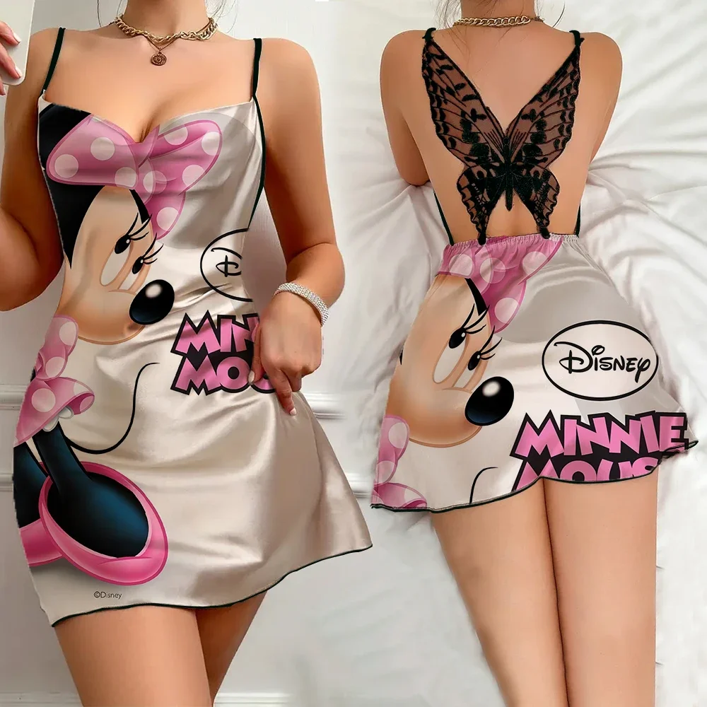 Sexy Pajama for Women Summer Softy Female Sleevesless Nightwear Fashion New Women's Sleeping Dress with Disney Cartoon Pattern