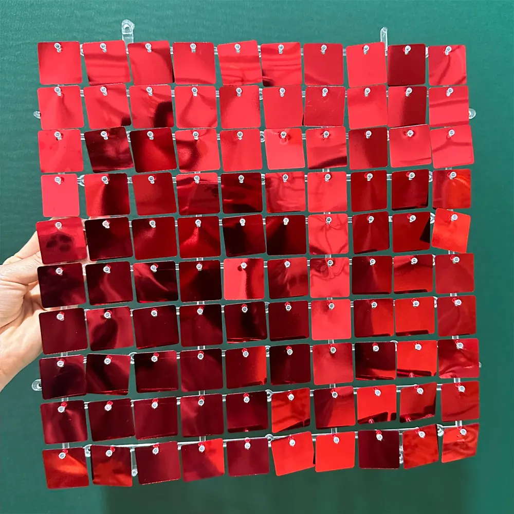 12/24/36/49pcs Red Shimmer Backdrop Decoration Glitter Bright Red Square Sequins Backdrop Wall Panels for Birthday Christmas Wedding Photo Backdrop Decor