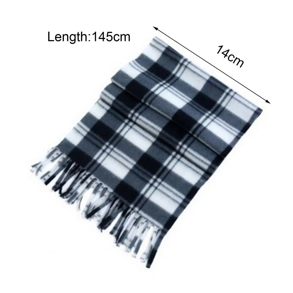 Velvet Shawl Plaid Print Winter Scarf with Tassel Detailing for Women Thick Double-sided Plush Neck Warmer Stylish Fall