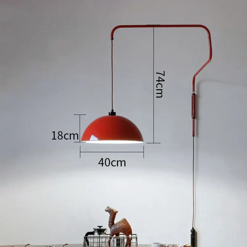 Wiring-Free Folding Retractable Wall Lamp Red Rocker Pendant Light Hanging for Living Room Dining Kitchen Island