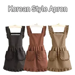 Lovely Cotton Lace Aprons Waterproof Cross Back Cooking Aprons Large Pockets Cute Art Painting Apron for Florist Shop