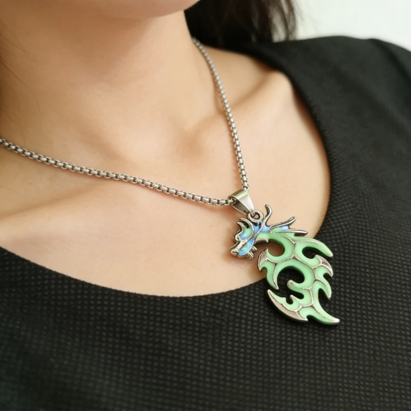 New Flame-Dragon Pendants Necklaces for Women Men Unisex Silver Color Exaggerated Vintage Hiphop Rock Style Neck Jewelry
