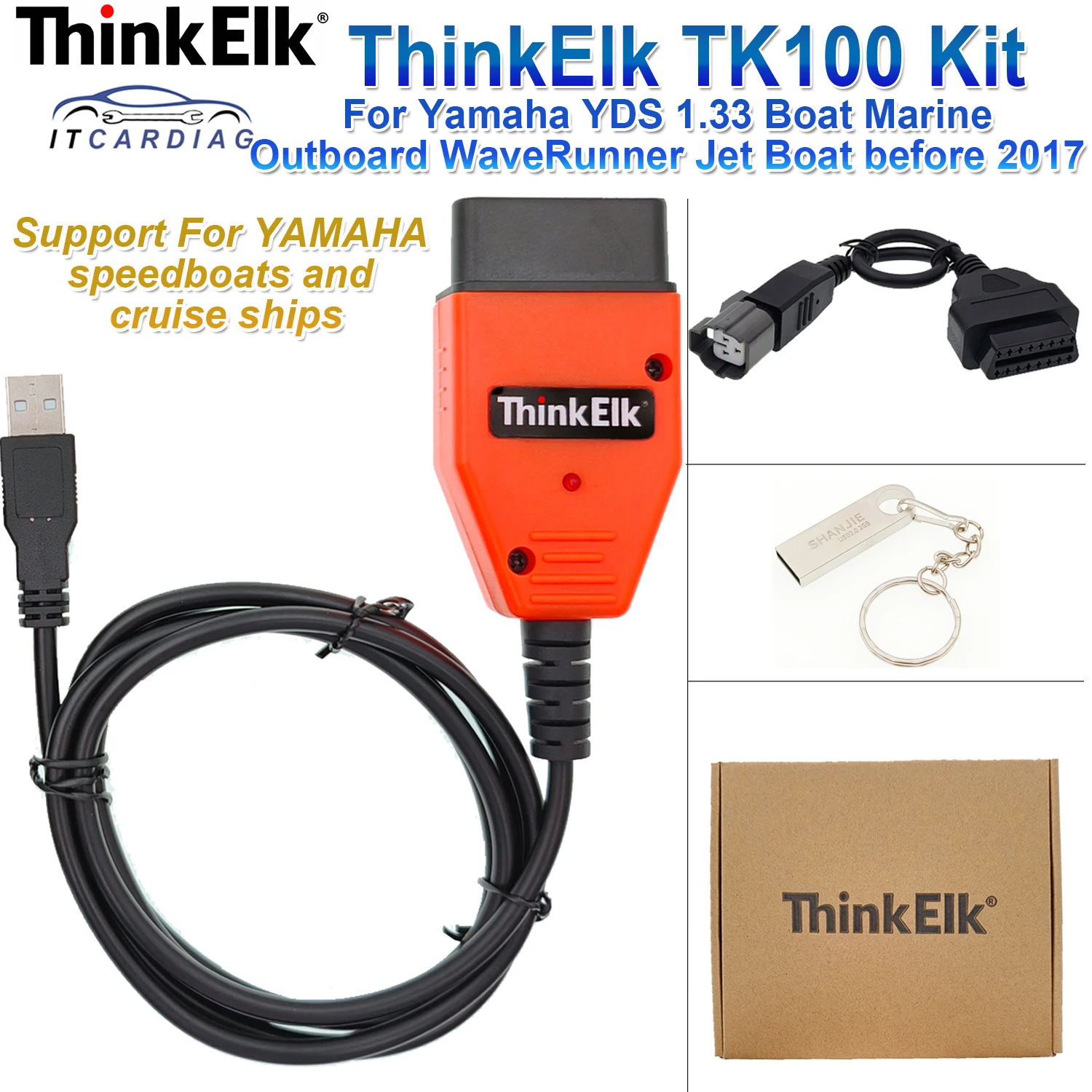 ThinkElk TK100 Kit Diagnostic Cable Adapter for Yamaha YDS 1.33 Boat Marine Outboard WaveRunner Jet Boat before 2017