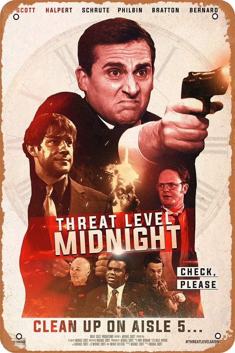 Threat Level Midnight Movie Poster Retro Metal Sign for Cafe Bar Pub Office Garage Home Wall Decor Gift Vintage Tin Sign 12 sign